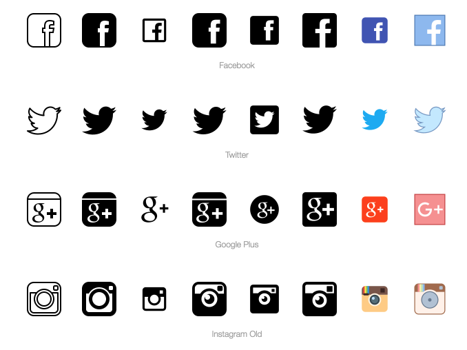 Logos of Facebook, Twitter, and Google+