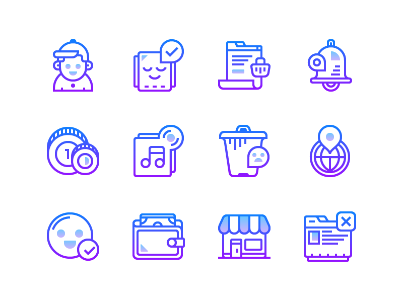 Color gradient icons in PNG