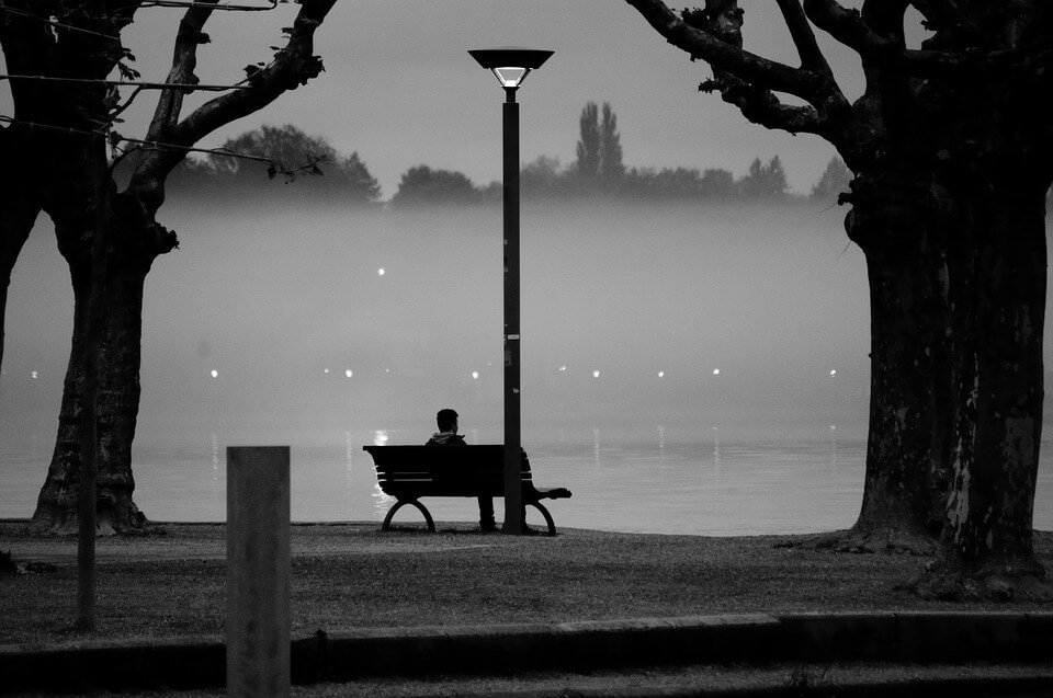 black and white evening fog