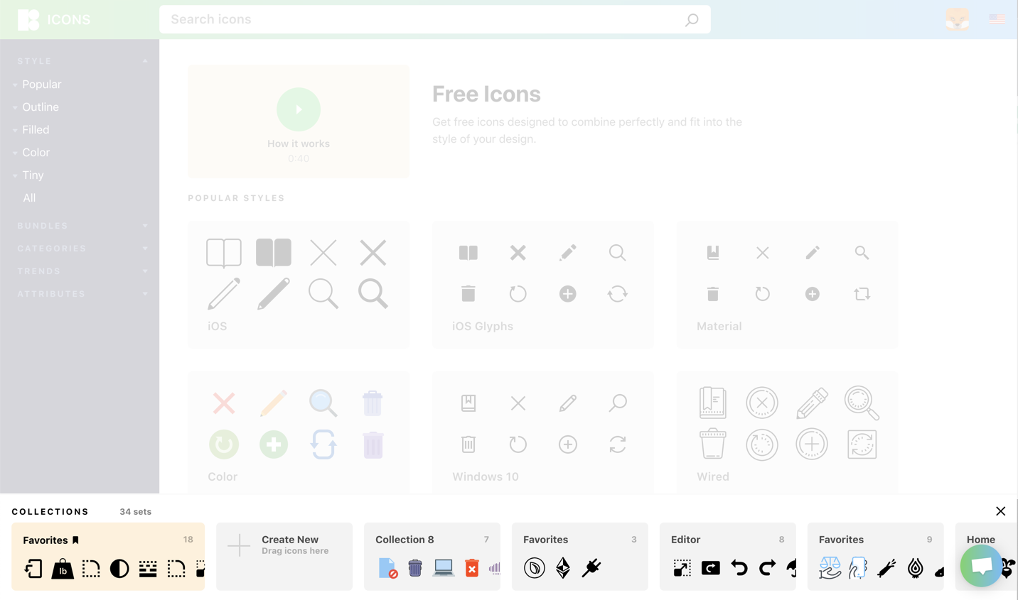 horizontal collections icons8 app
