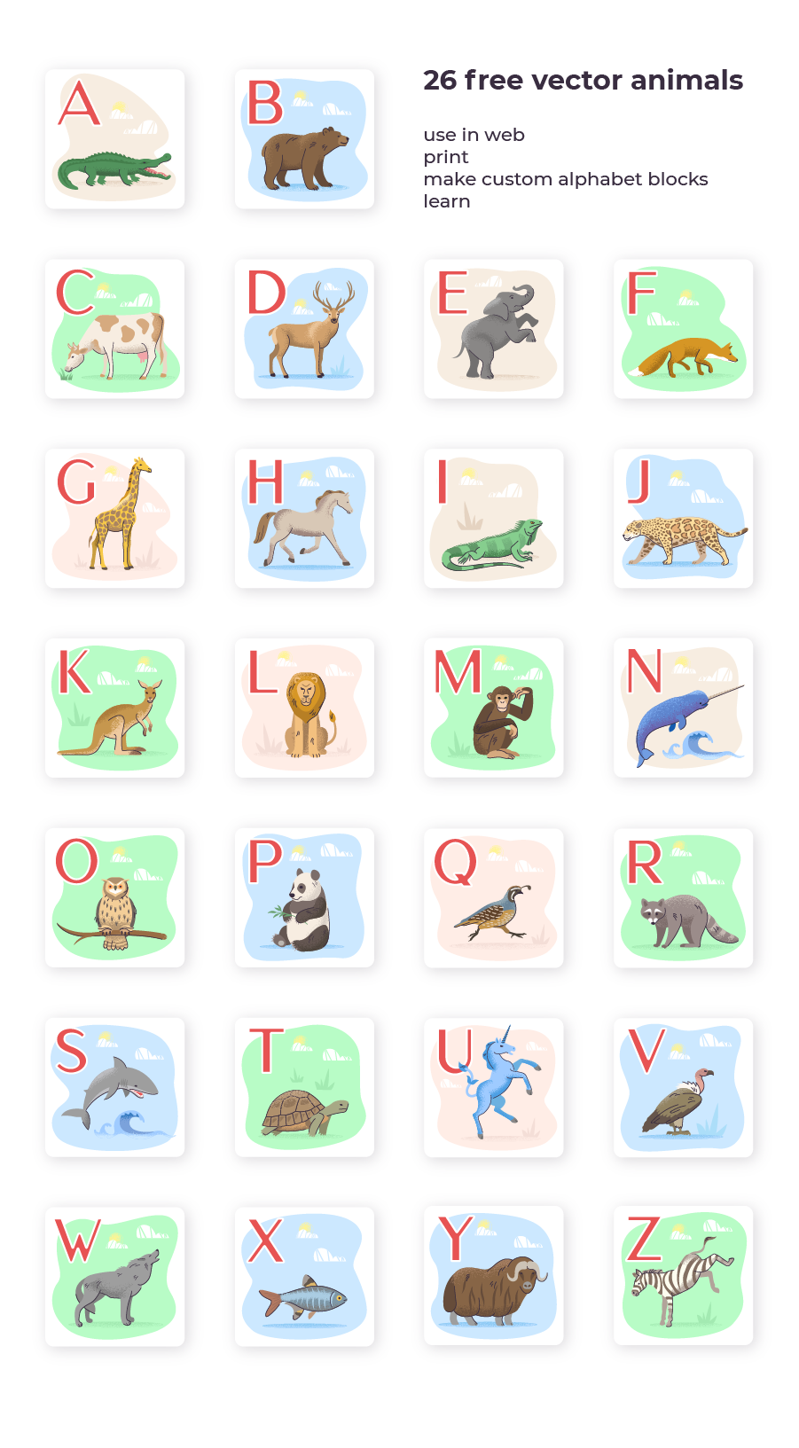 Vector Freebie: Animal ABC Cards in PNG and SVG 