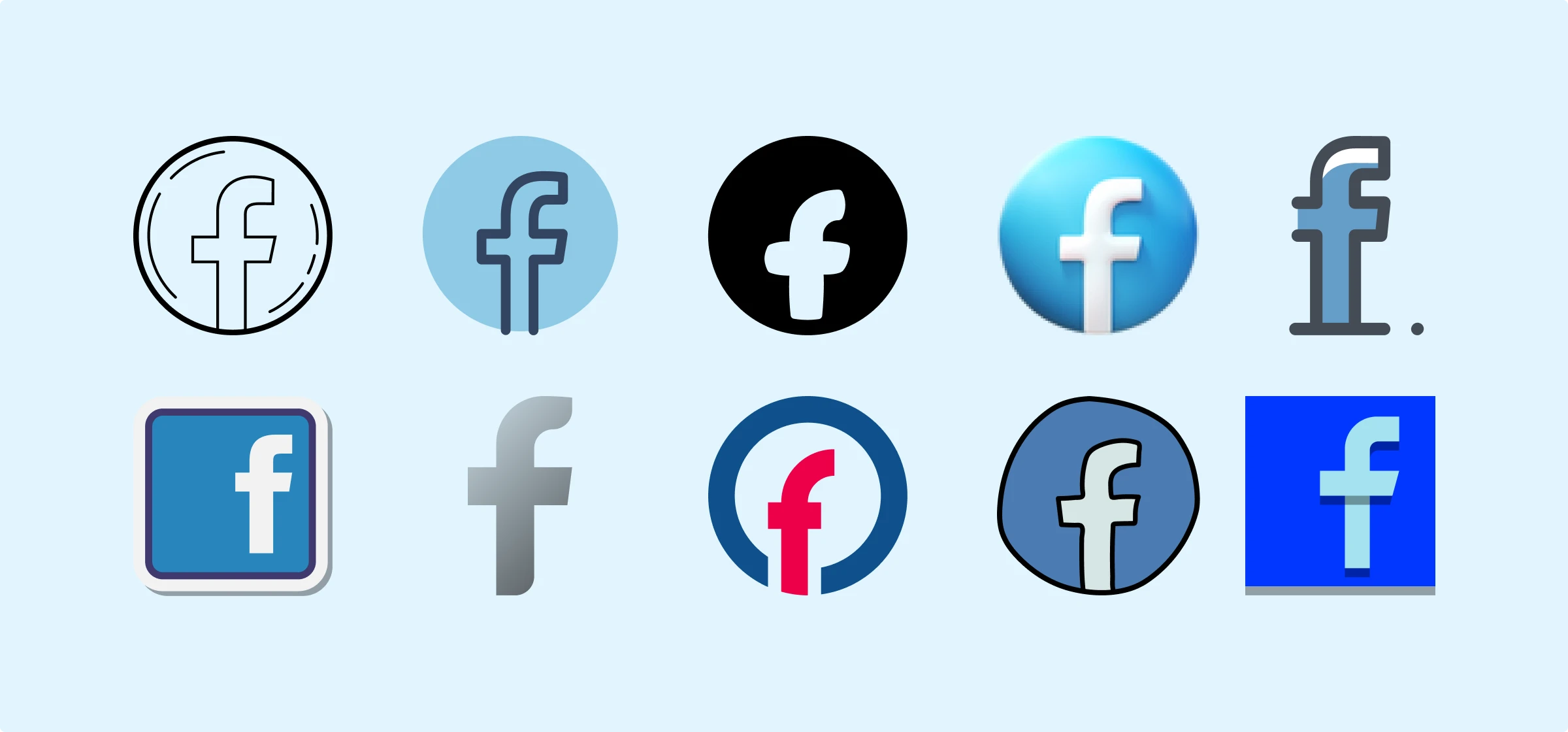 Facebook icon in different design styles