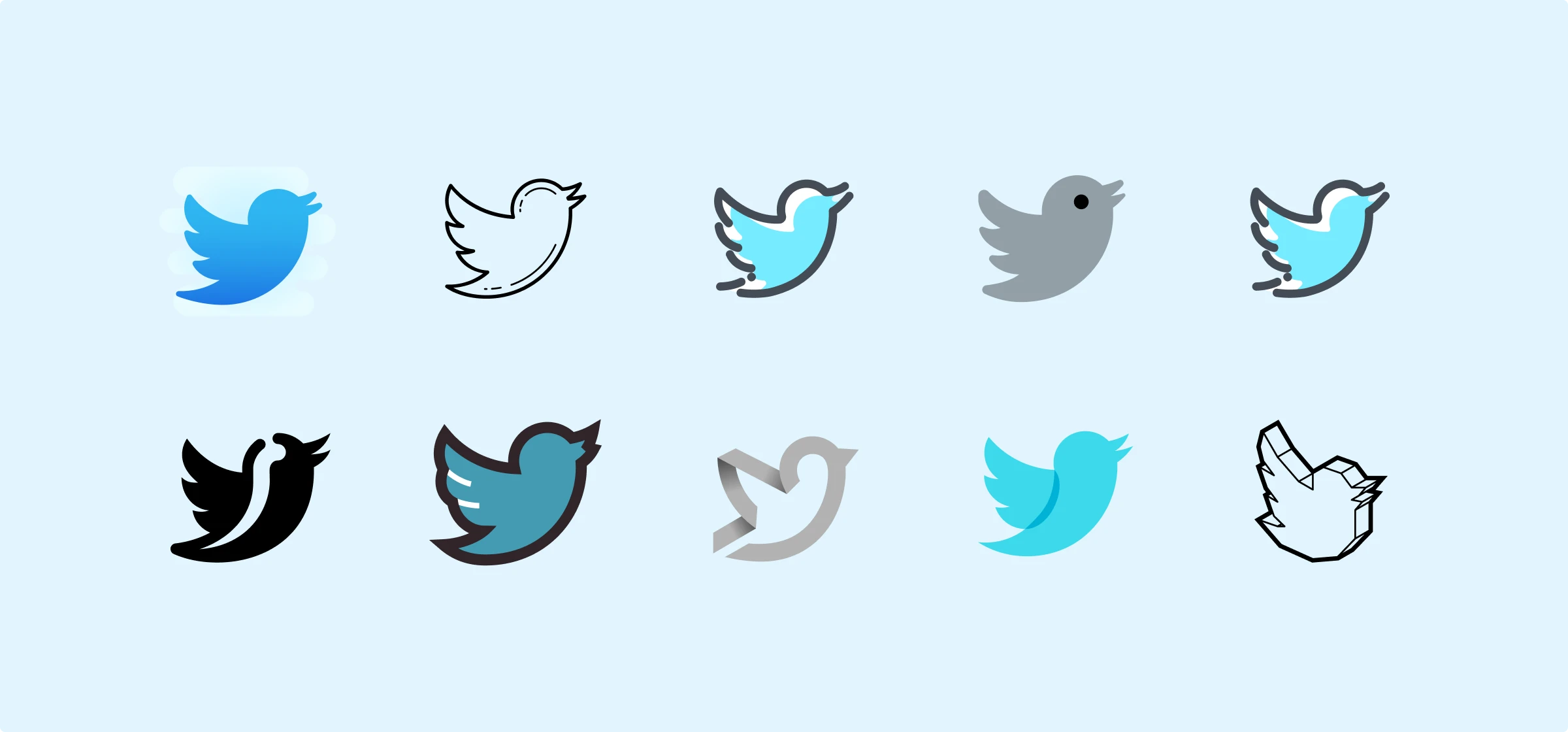 Old Twitter icon in different design styles