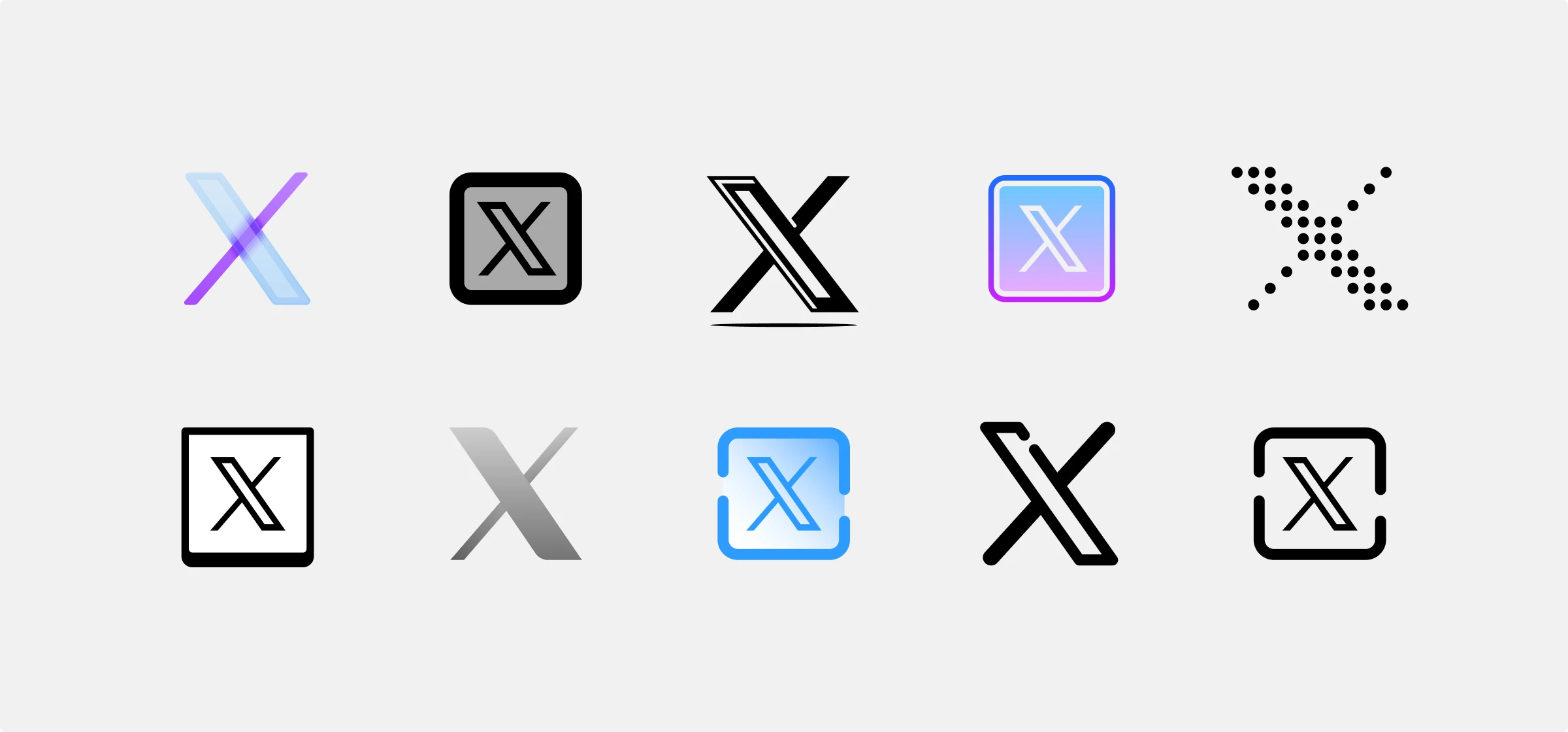 Twitter X icon in different design styles