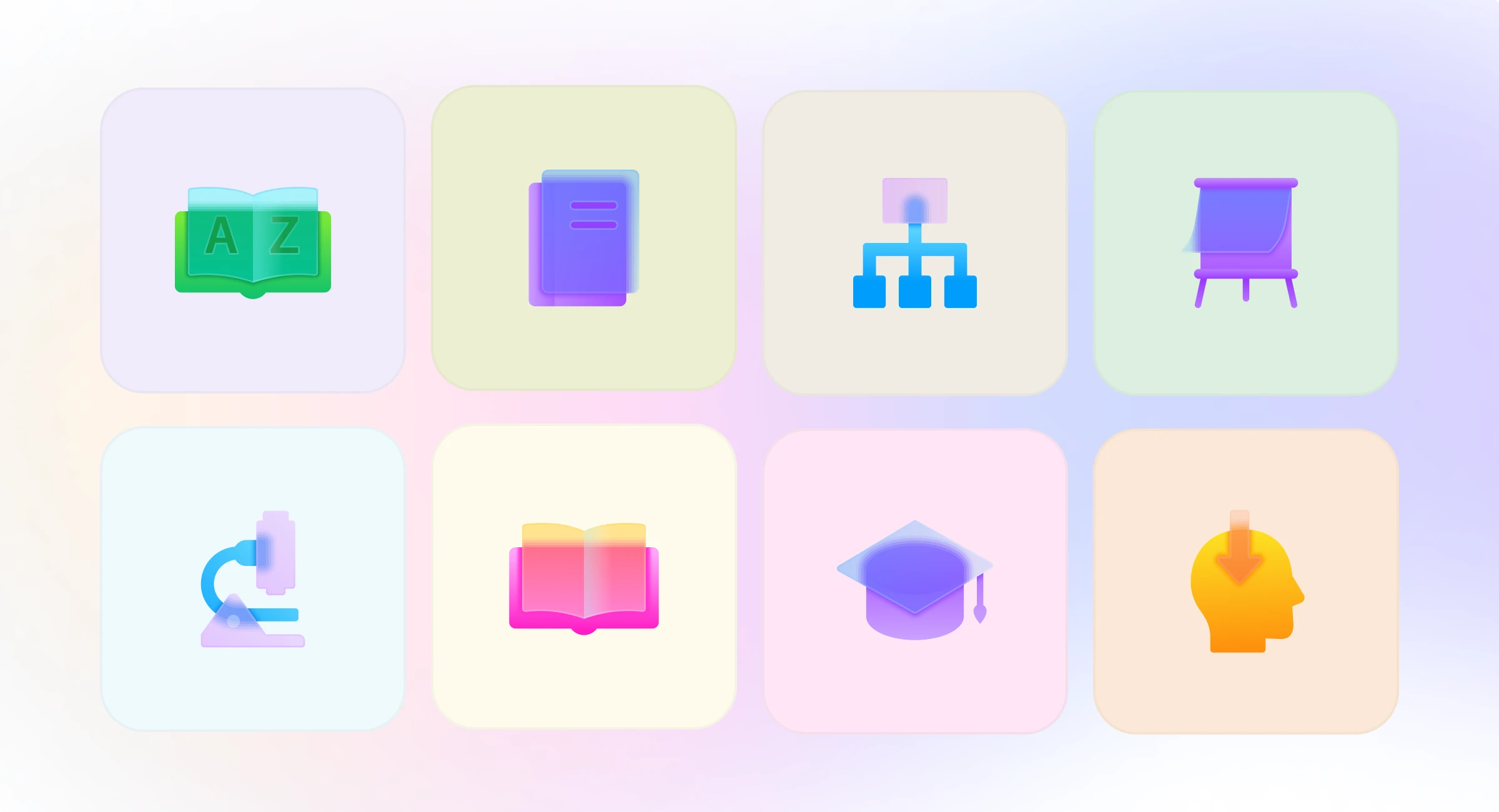 Glassmorphism education icons