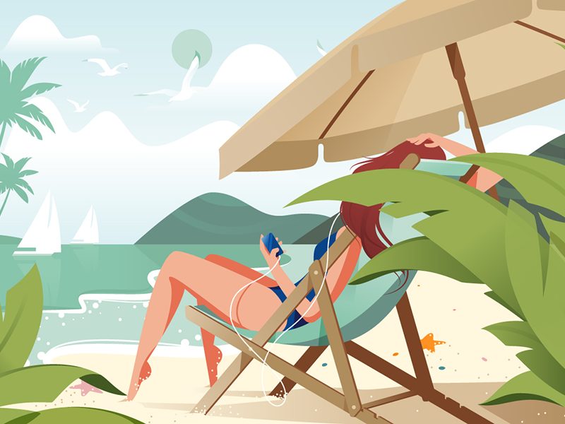 Sunkissed: a collection of refreshing summer illustrations:Girl relaxing on beach by Kit8