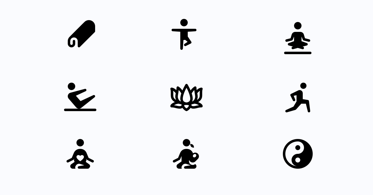 Get calm: enjoy the graphic set for the Yoga And Meditation day: Yoga and Meditation icons in the IOS Glyph style