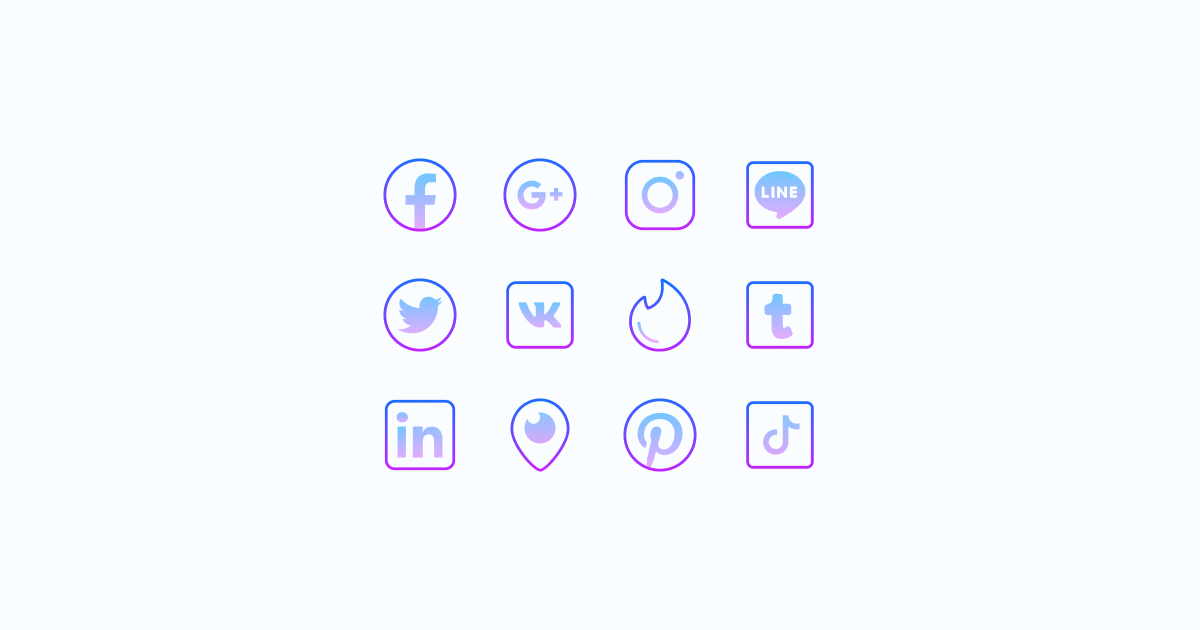Like, Share, Repost: an ultimate bundle of eye-catching graphics for Social Media Day: icons set in Gradient style on light blue background