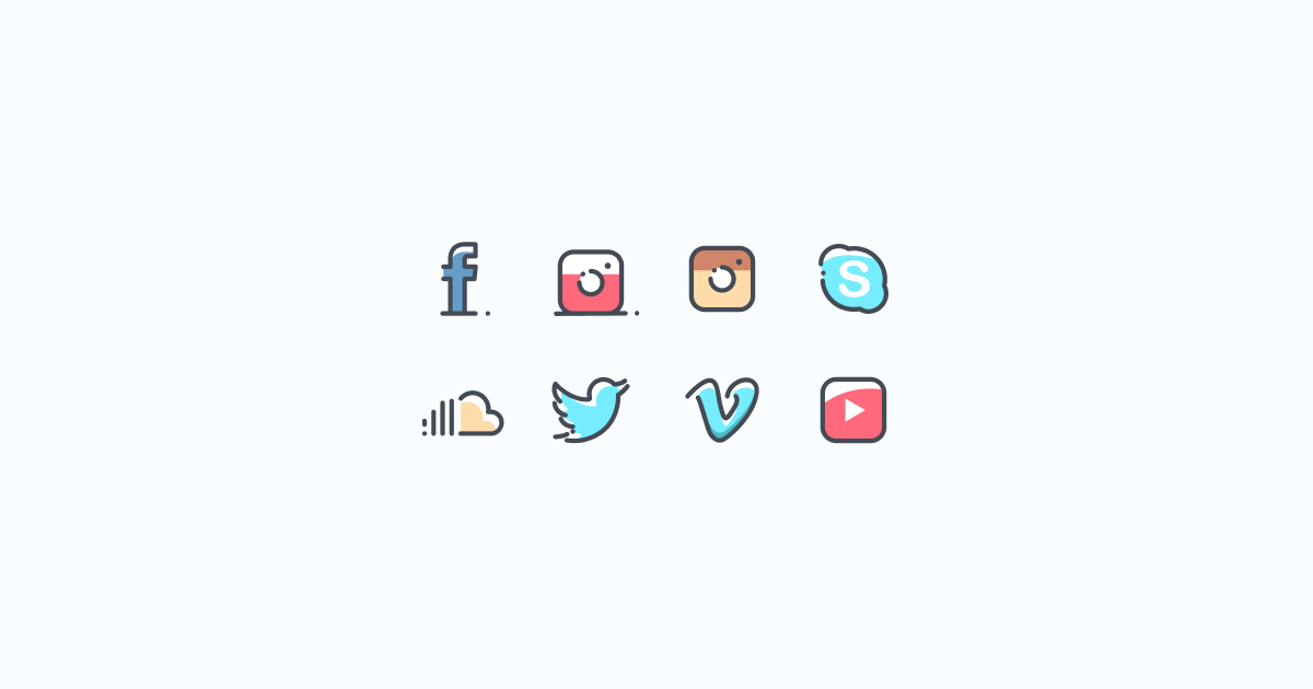 Like, Share, Repost: an ultimate bundle of eye-catching graphics for Social Media Day: icons set in Pastel style on light blue background