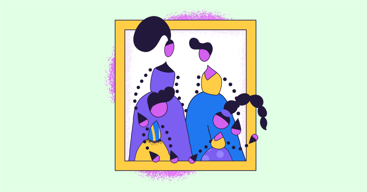 Happily Ever After: a collection of illustrations, icons and photos for Parents’ Day: Family photo in Conifer style