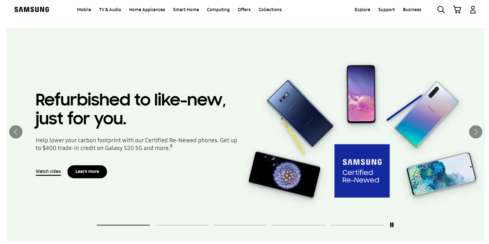 Things I Learned About Language Usage in Multilingual UI Design:  Samsung home page in the USA