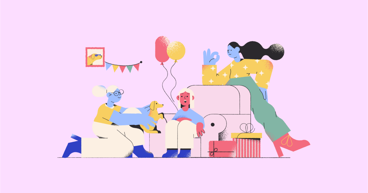 Happily Ever After: a collection of illustrations, icons and photos for Parents’ Day: Surprise party in Pablo style