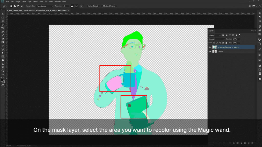 How to recolor 3D illustrations by Icons8 in Photoshop: select the area you want to recolor