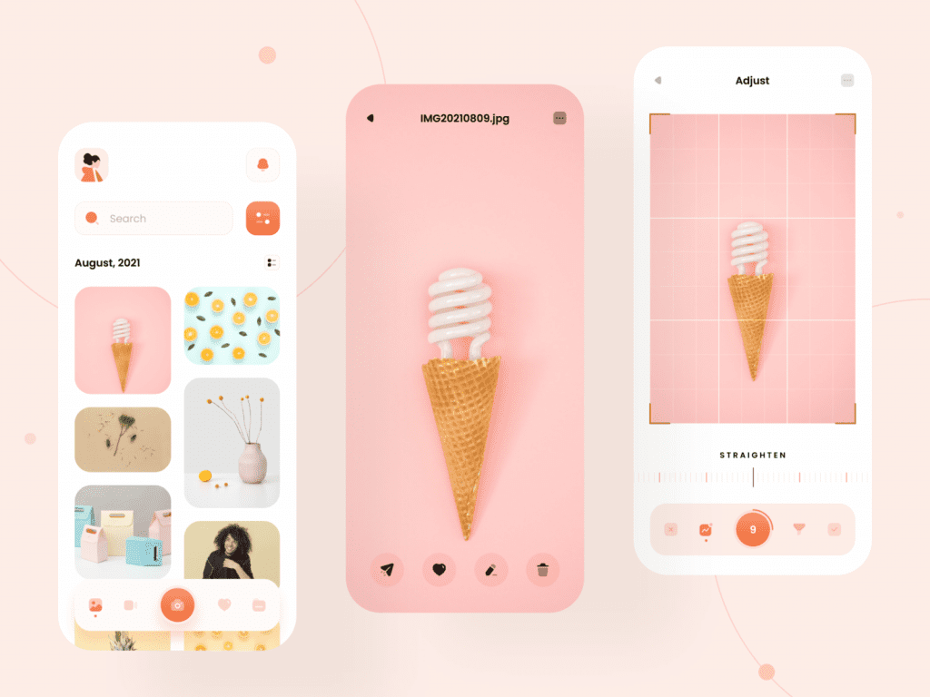 Design inspiration: UI concepts collection with Icons8 graphic elements: Photo Gallery app design by Madhura Patgavkar