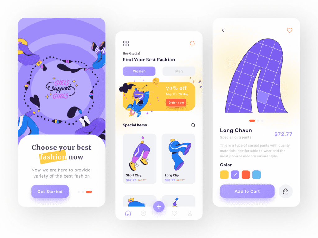 Design inspiration: UI concepts collection with Icons8 graphic elements: Mobile App of Fashion Shop by Raffialdo Bayu