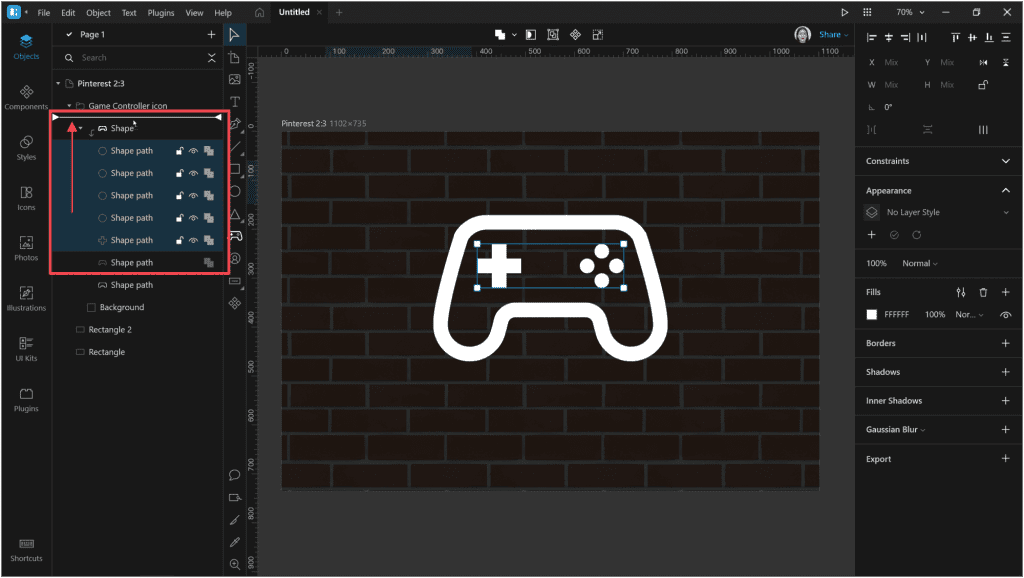 expand the icon folder and pull all the objects out of the mask