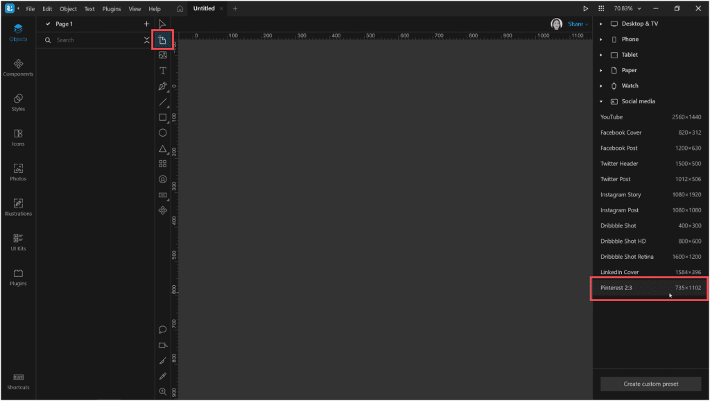 How to create a neon effect in Lunacy: Create an artboard