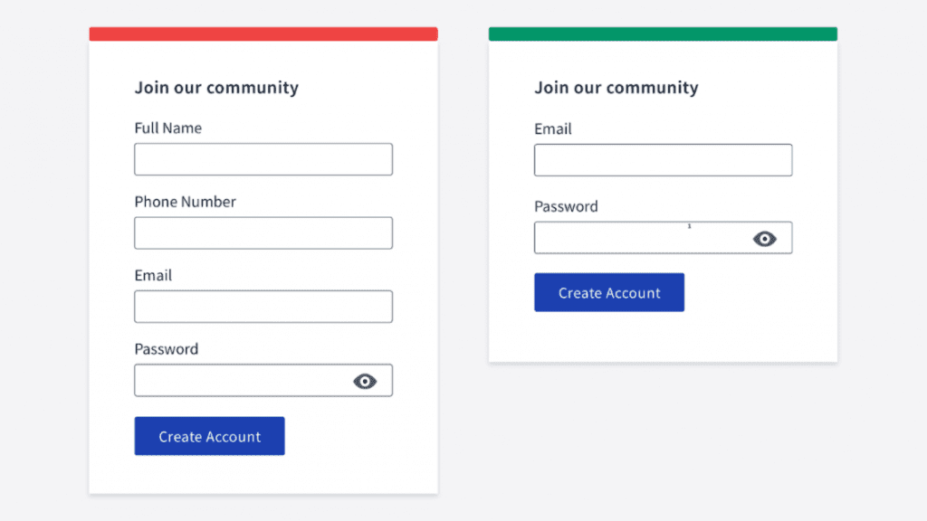 UI tip #1. A screenshot that shows a long and short sign-up forms