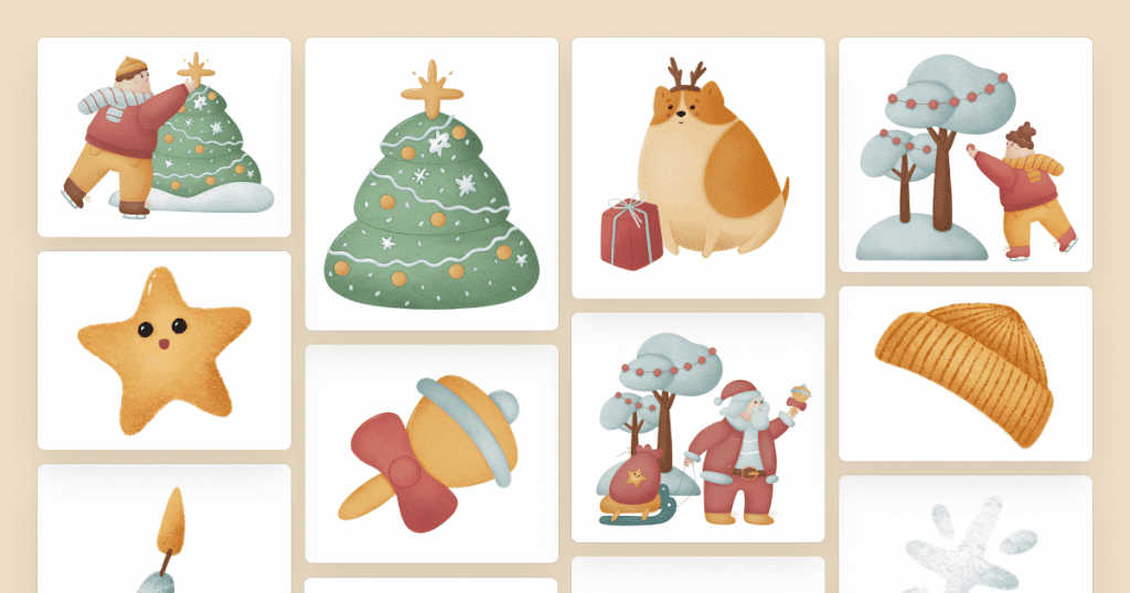 A set of free Christmas illustrations in Woolly style