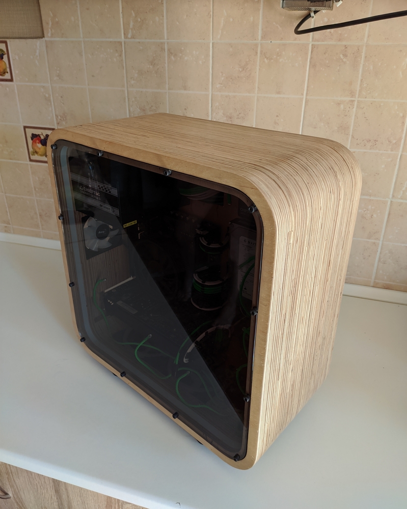 Wooden computer case. Plexiglass side panel