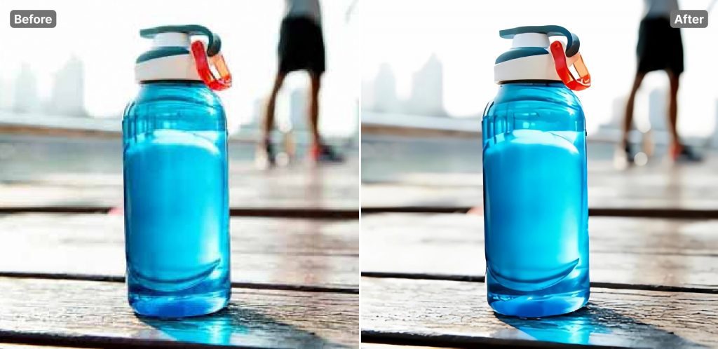 Photo of a gym bottle before and after upscaling