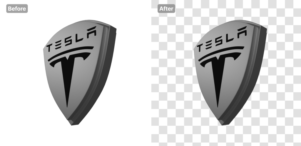 Tesla sign logo before and after background remover