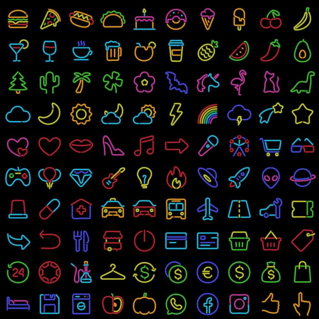 Neon icons dark mode by Icons8