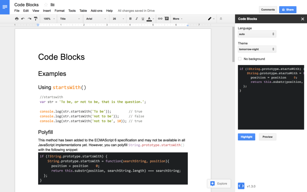 code blocks add-on