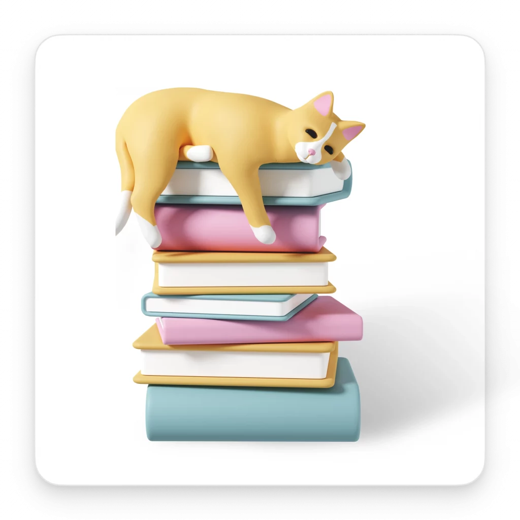 3d cat lying on books