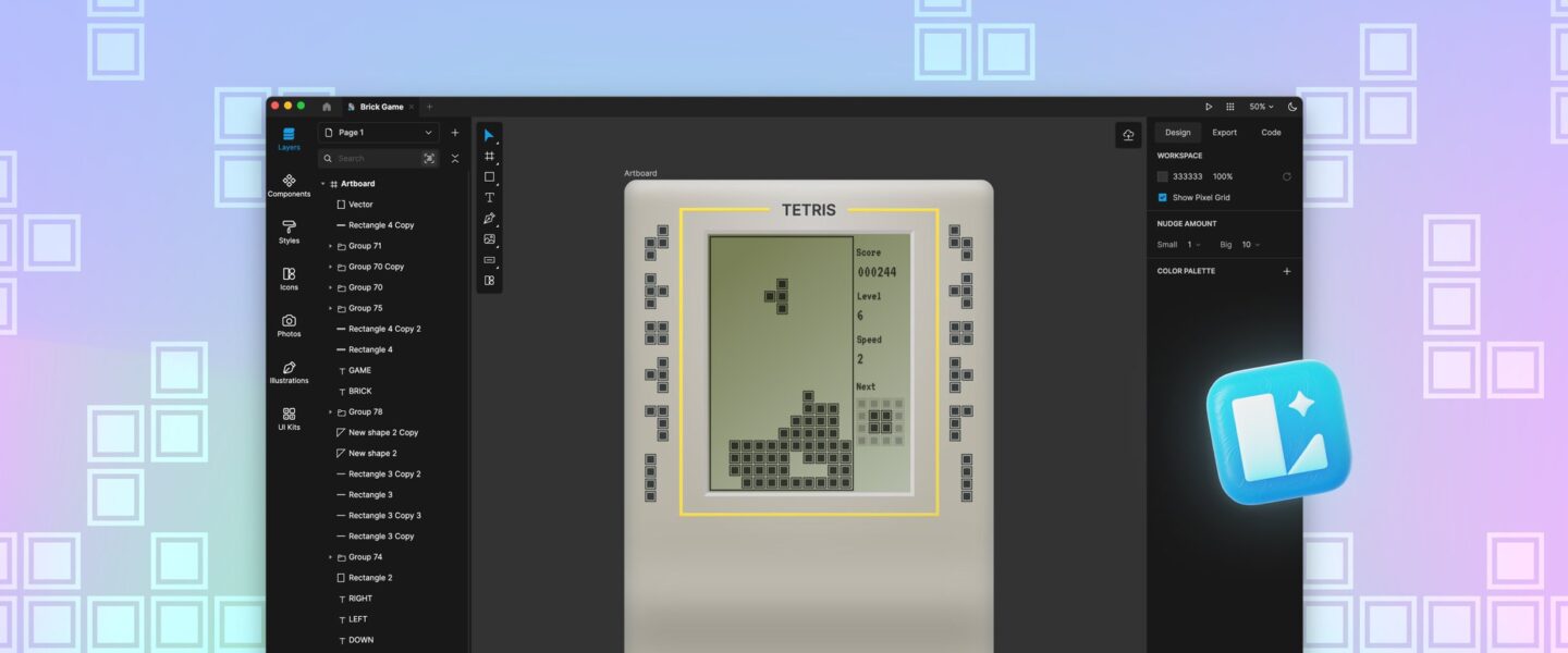 Game tetris pixel bricks pieces with black shadow Vector Image