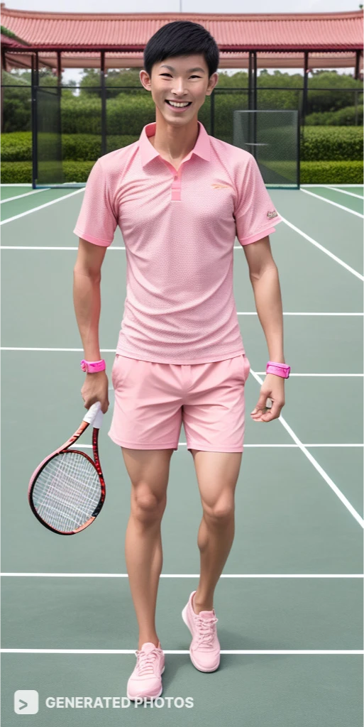 man on a tennis court wearing pink outfit