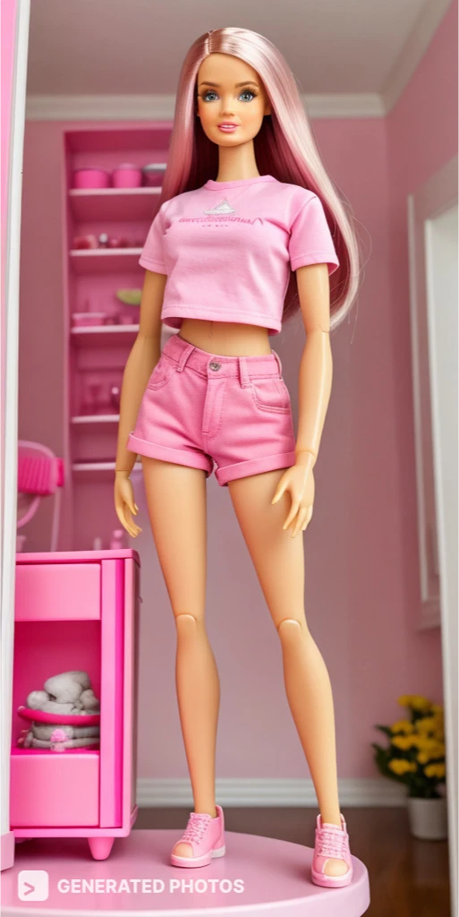 ai generated barbie doll in a pink room