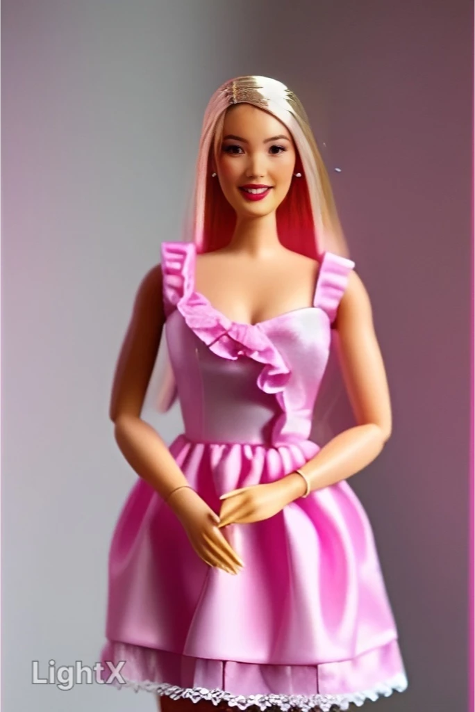 barbie doll in a pink dress with blond hair 