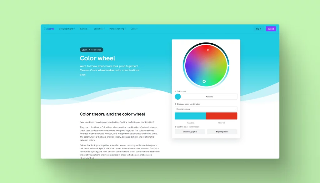 canva color wheel landing page