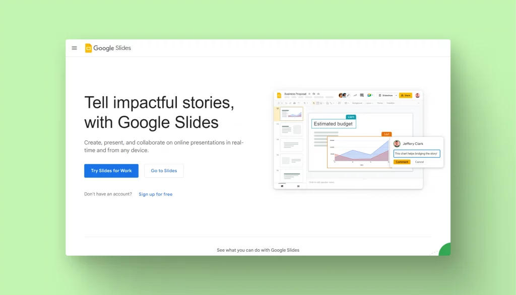 google slides main page