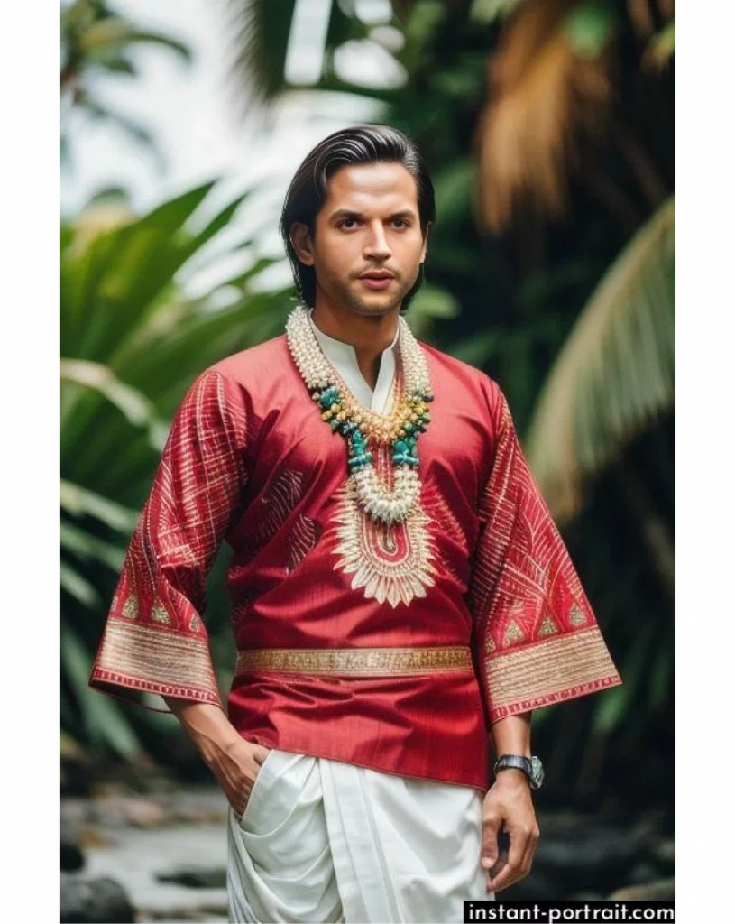a man in a traditional costume in a rainforest