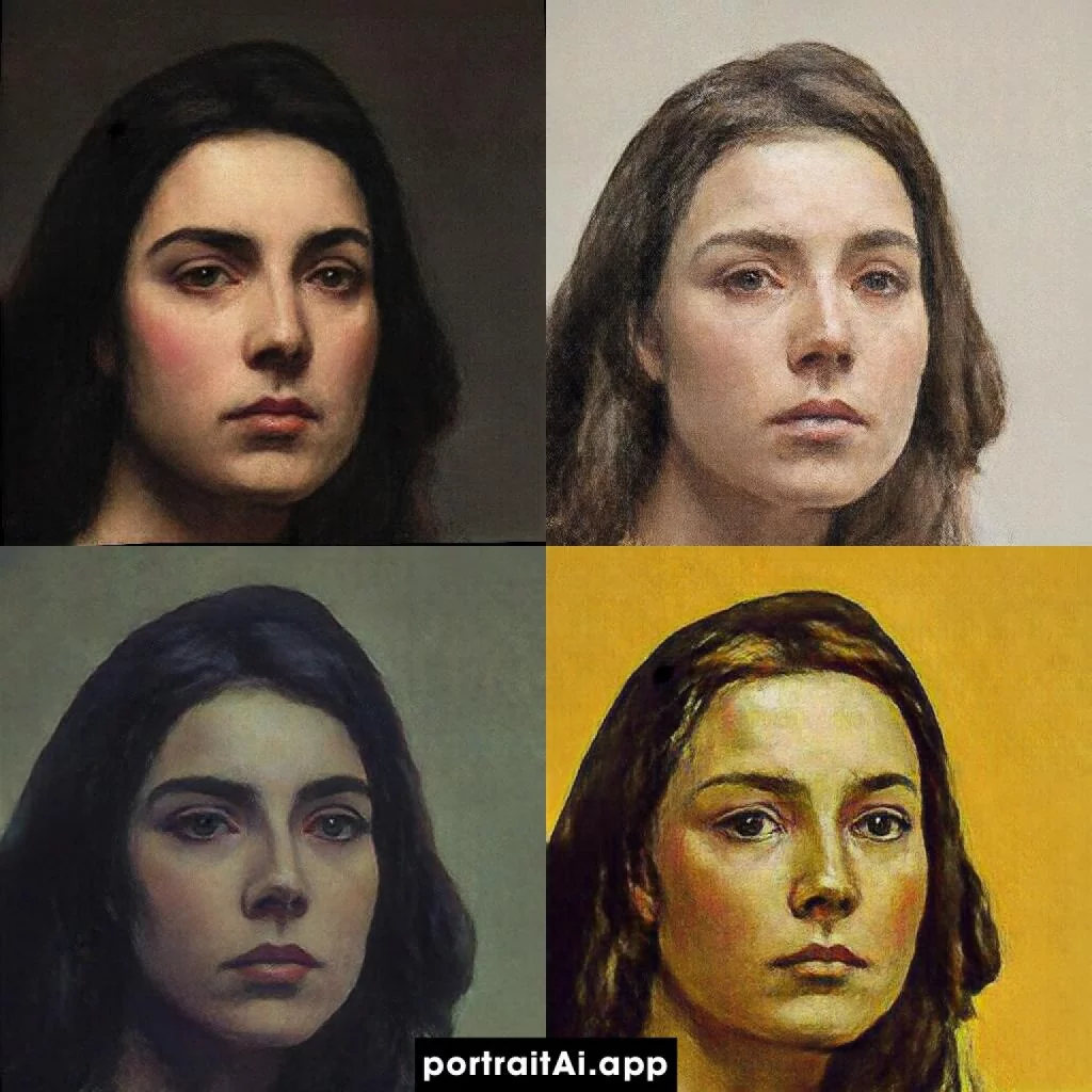 four portraits of a woman in different styles