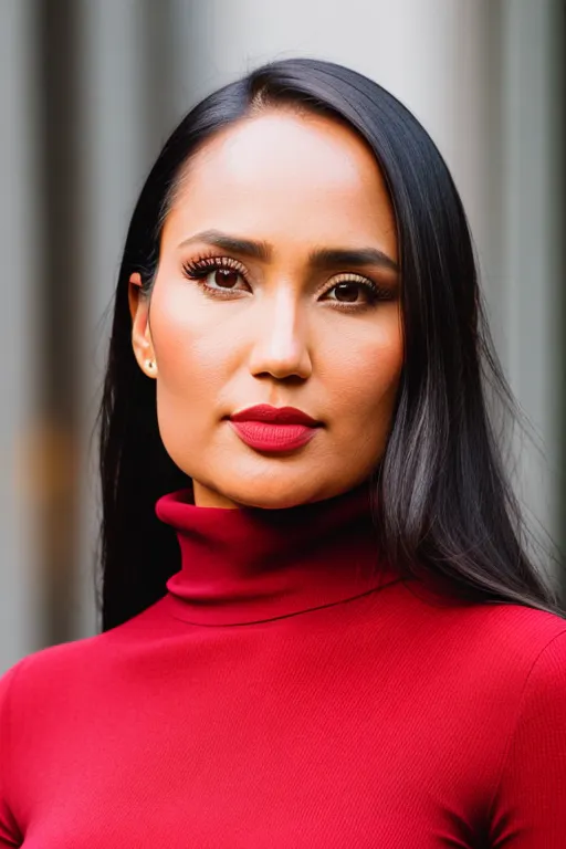 beautiful woman in a red turtleneck with red lips