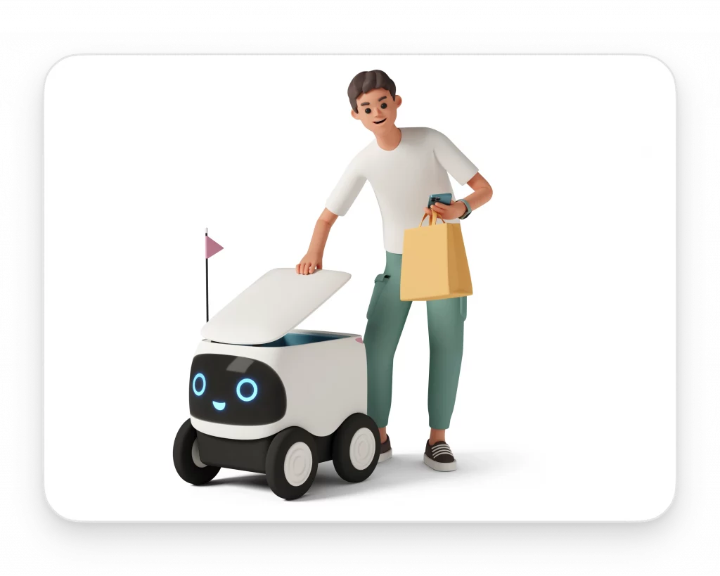 3D boy with delivery robot
