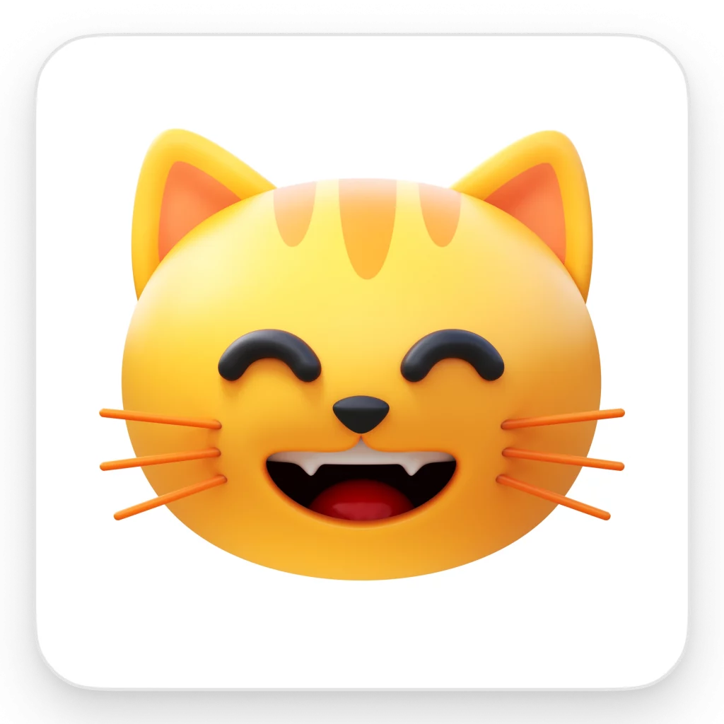 3D grinning cat emoji with smiling eyes
