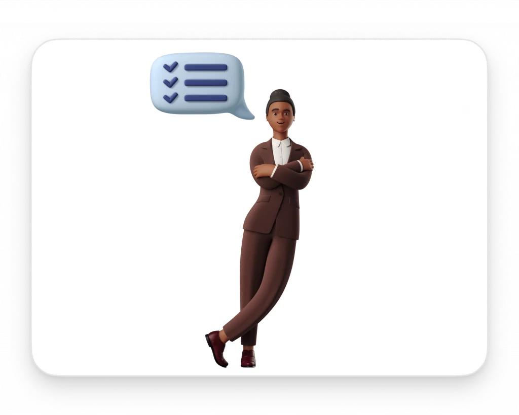 3D Businesswoman with all tasks done leaning on wall

