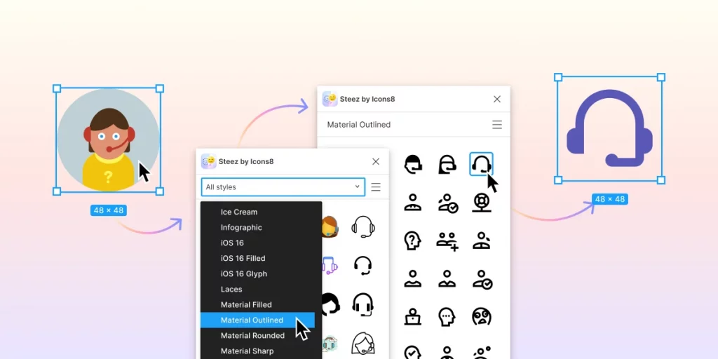 Replacing icons with the Steez Figma plugin