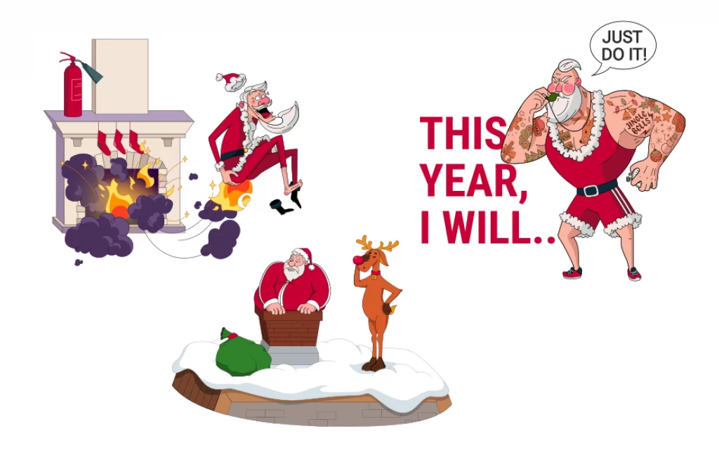 Cheristmas-themed illustrations pack with sweet, exaggerated illustrationsand funny scenarios.