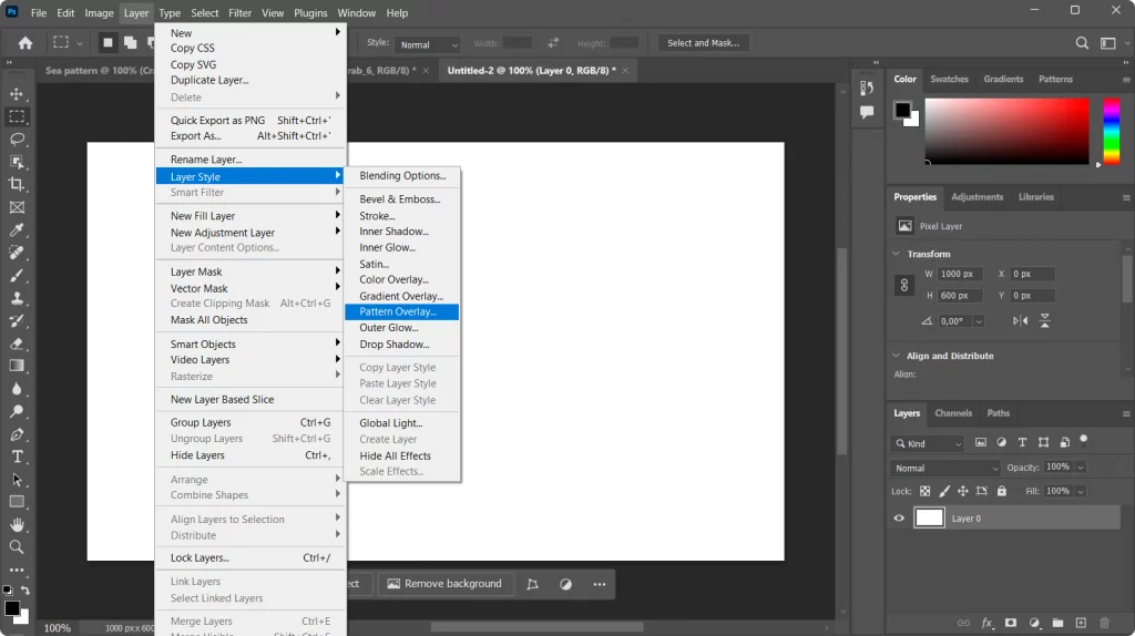 setting up pattern overlay in adobe photoshop