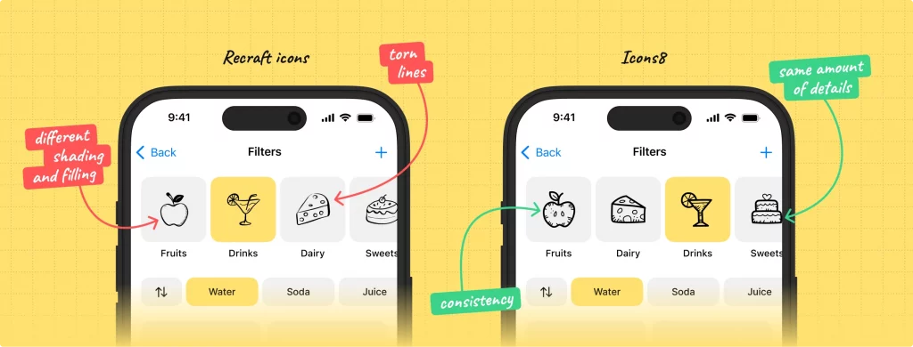 Design comaprison with Recraft icons