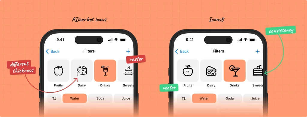 Design comparison with AIiconbot icons
