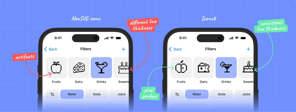 Design comparison with NeoSVG icons