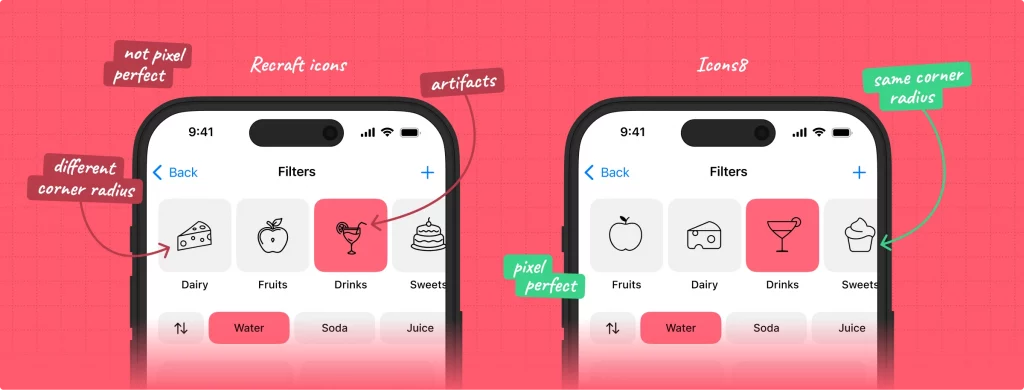 Design comparison with Recraft icons 2