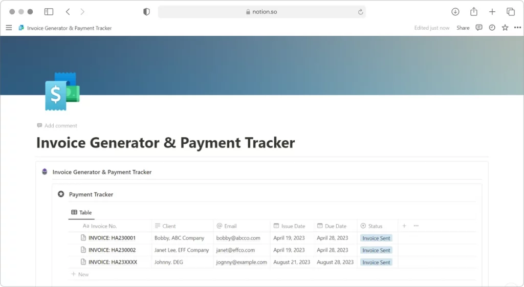 invoice notion template