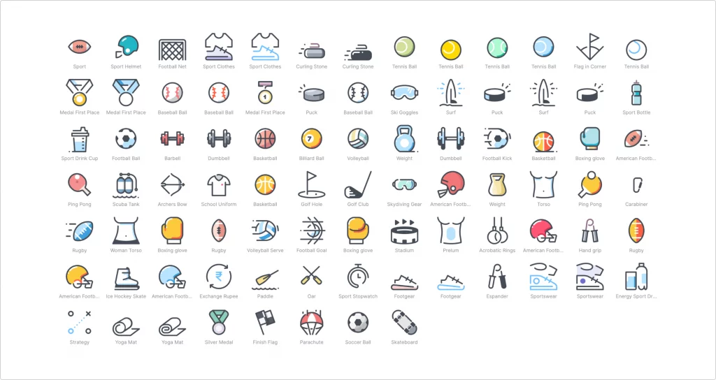 sports-related icons from the pastel icon style by icons8